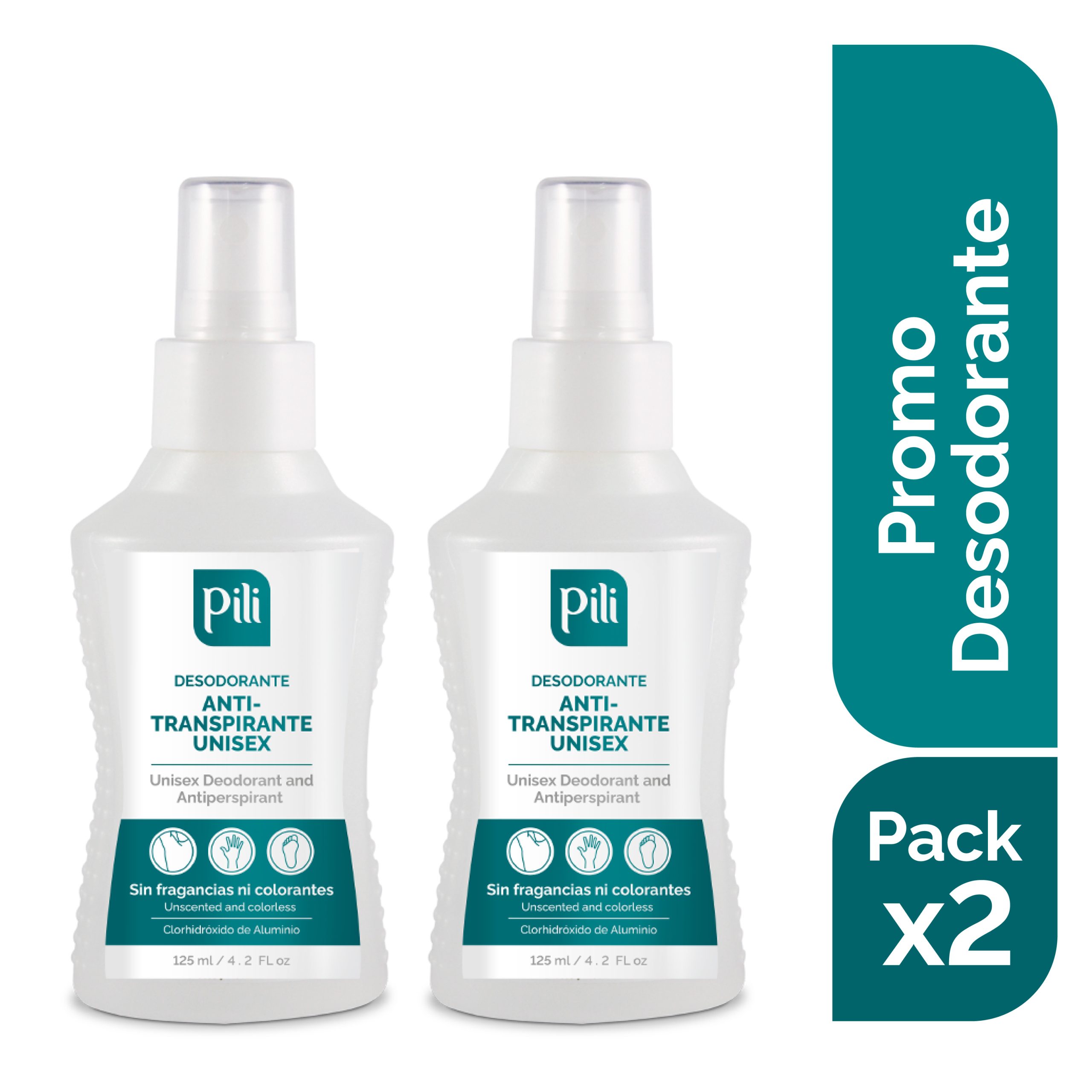 Pack x2: Desodorante Antitranspirante Unisex Pili